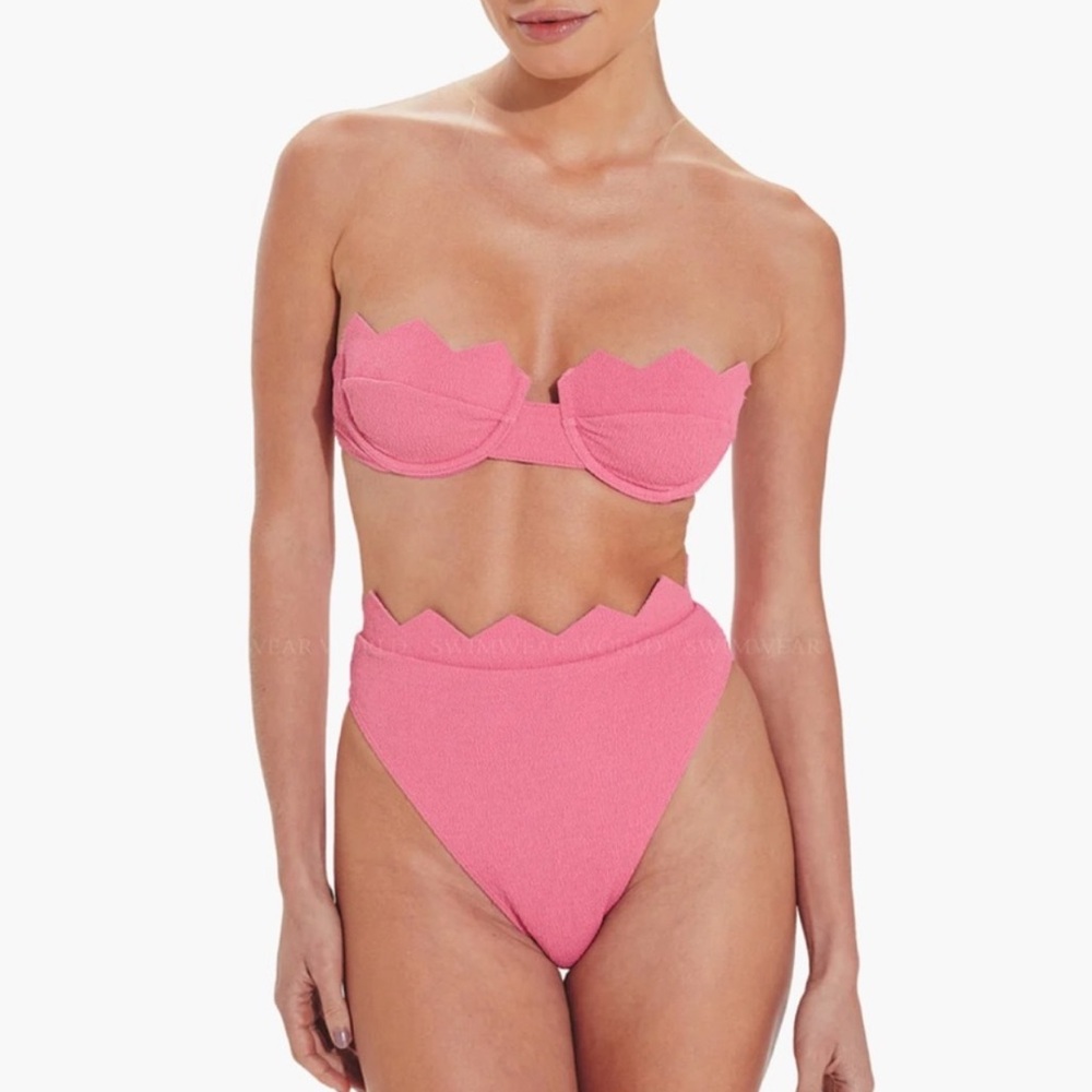 Vix Pink Scalloped Bandeau Bikini Set